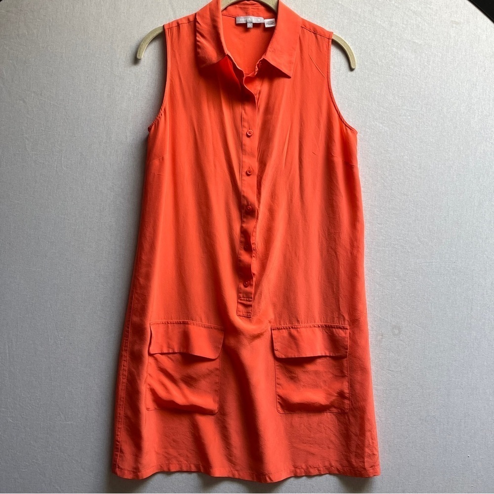Zoe & Sam 100% Silk Orange Sleeveless Button-Down Dress Sz S